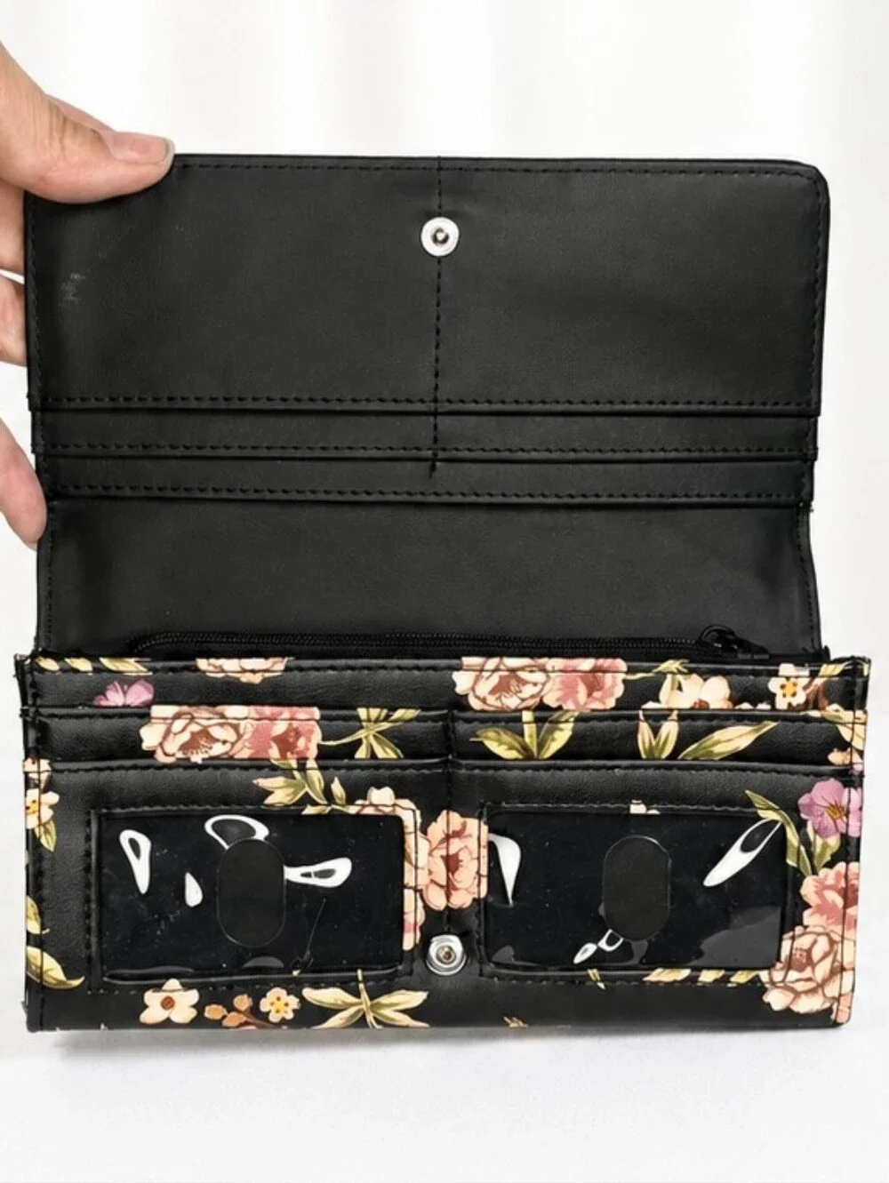 👜 Nine West Black Floral Bifold Wallet Organizer Clutch Card Holder Womens